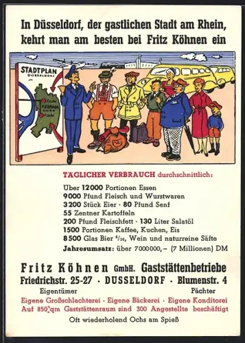 AK Düsseldorf, Fritz Köhnen, Gaststättenbetrieb, Friedrichstr. 25-27, Blumstr. 4