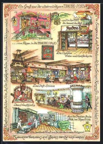 Künstler-AK Eningen u. A., Hotel Traube-Post