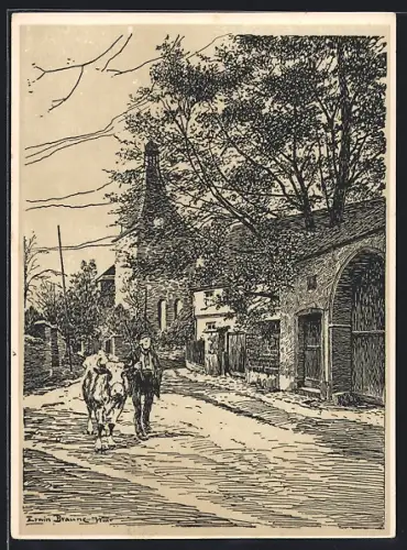 Künstler-AK Weimar / Thüringen, Blick auf Kirche und Schule