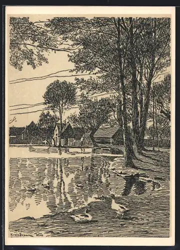 Künstler-AK Weimar / Thüringen, Am Teiche