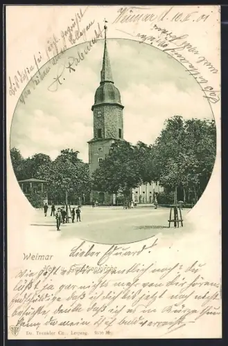 AK Weimar / Thüringen, Hof- und Garnisonkirche im Passepartout