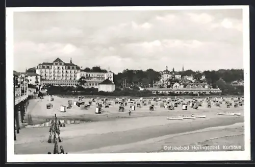 AK Heringsdorf / Ostsee, Blick auf den Strand und das Kurhaus