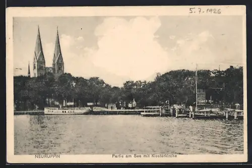 AK Neuruppin, Partie am See mit Klosterkirche