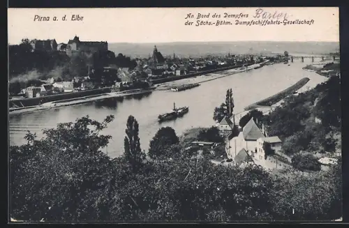 AK Pirna a. d. Elbe, Ortsansicht mit Elbelauf