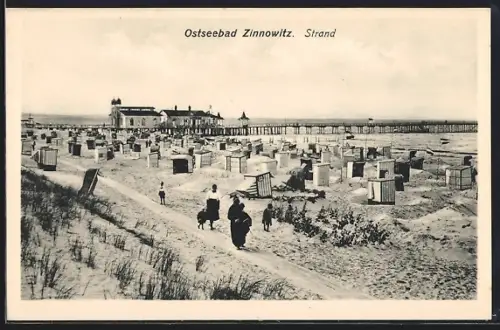 AK Zinnowitz, Strand mit Seebrücke