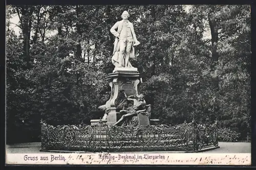 AK Berlin, Lessingdenkmal im Tiergarten