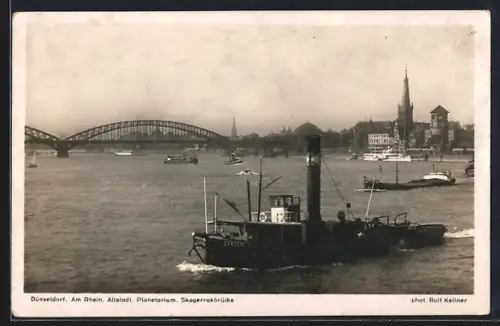 AK Düsseldorf, Der Rhein, die Altstadt, Planetarium und Skagerrakbrücke