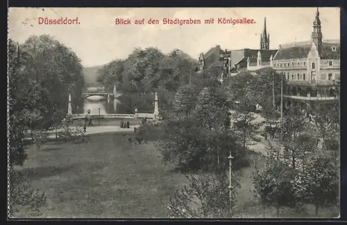 AK Düsseldorf, Blick auf den Stadtgraben mit Königsallee