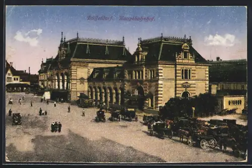 AK Düsseldorf, Kutschen vor dem Hauptbahnhof