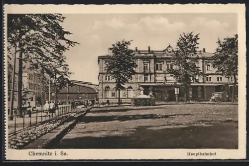 AK Chemnitz, Der Hauptbahnhof mit Grünanlagen