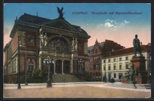 AK Düsseldorf, Kunsthalle mit Bismarckdenkmal