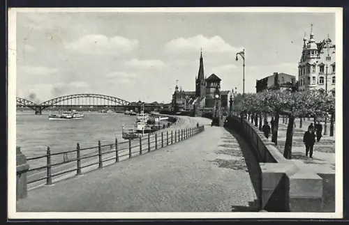 AK Düsseldorf, Uferpromenade am Rhein