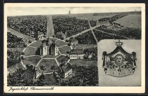 AK Clemenswerth, Jagdschloss aus der Vogelschau