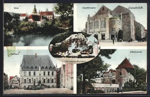 AK Osnabrück, Stadttheater, Vitischanze und Rathaus