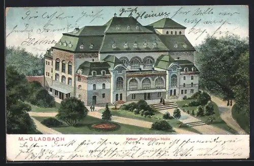 AK Mönchengladbach, Kaiser Friedrich-Halle aus der Vogelschau