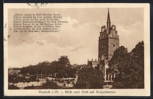 AK Rostock i. M., Blick vom Wall auf Kröpelinertor