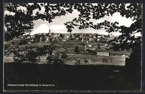 AK Hirschberg /Sauerland, Blick auf den Ort mit Pferdewagen