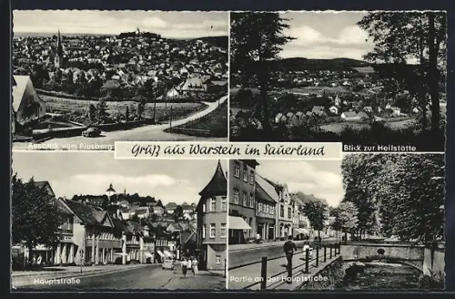 AK Warstein i. Sauerland, Ortspartien der Hauptstrasse, Blick zur Heilstätte und Ort vom Piusberg