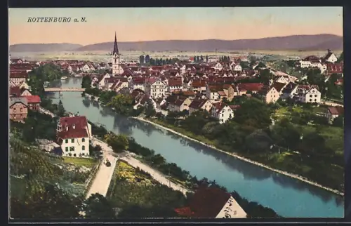 AK Rottenburg a. N., Ortsansicht mit Flusspartie