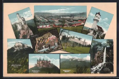 AK Münsingen / Truppenübungsplatz, Burg Lichtenstein, Burg Hohenzollern und Burgruine Hohen-Neuffen