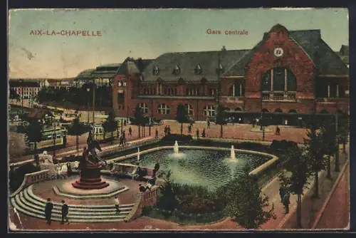 AK Aachen, Bahnhof mit Vorplatz