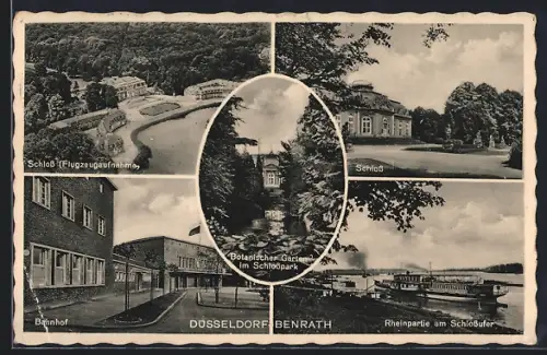 AK Düsseldorf-Benrath, Bahnhof, Schloss, Botanischer Garten im Schlosspark