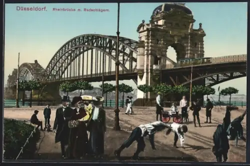 AK Düsseldorf, Rheinbrücke m. Radschlägern