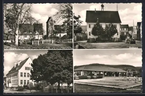 AK Deizisau (Kreis Esslingen), Rathaus, Kirche, Schwimmbad und Schulhaus