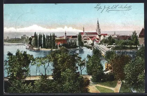 AK Konstanz, Panorama mit Kirche