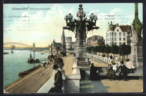 AK Düsseldorf, Blick auf die Rheinpromenade