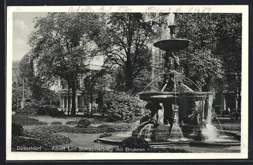 AK Düsseldorf, Albert Leo-Schlageterplatz mit Brunnen