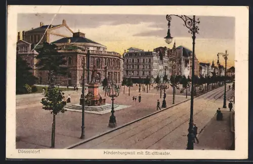 AK Düsseldorf, Hindenburgwall mit Stadttheater