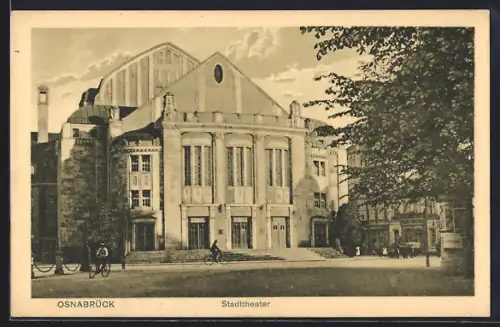 AK Osnabrück, Stadttheater mit Radfahrern