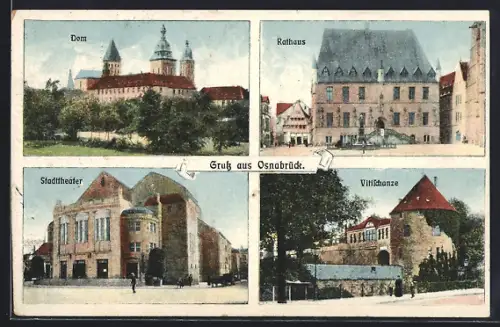 AK Osnabrück, Dom, Stadttheater, Vitischanze & Rathaus