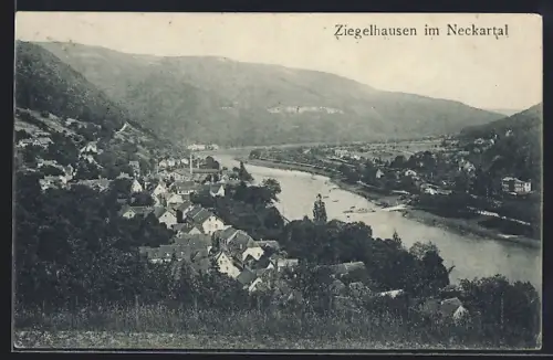 AK Ziegelhausen i. Neckartal, Blick auf Ort und Fluss