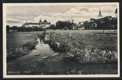 AK Büren i. W., Ortsansicht mit Bachlauf