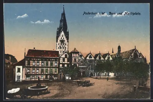 AK Paderborn i. W., Dom und Marktplatz