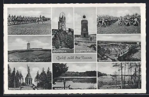 AK Senne, Diebesturm, Taubenturm, Hermann-Denkmal, Hannes See, Sennelandschaft, neues Lager