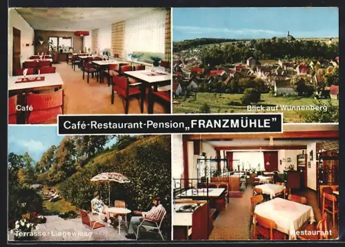 AK Wünnenberg, Café-Restaurant-Pension Franzmühle, Inh. Heinrich Voits, Blick auf Wünnenberg