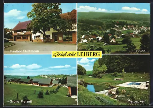 AK Leiberg, Gasthof Stratmann, Grüne Freizeit, Tretbecken und Blick auf Bruch