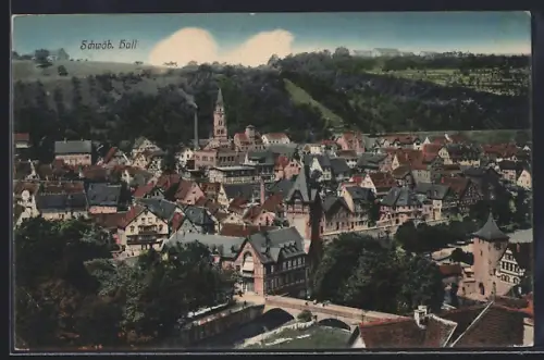 AK Schwäb. Hall, Ortsansicht aus der Vogelschau