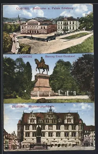 AK Coburg, Hoftheater und Palais Edinburg, Herzog Ernst-Denkmal, Regierungsgebäude