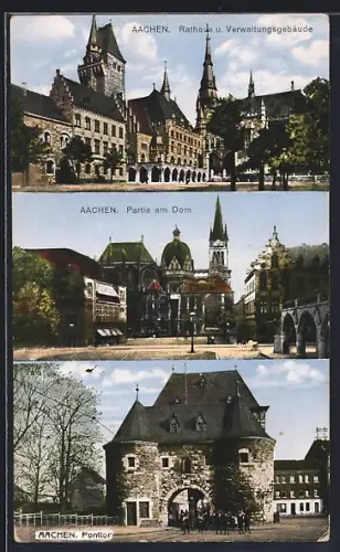 AK Aachen, Rathaus & Verwaltungsgebäude, Dom, Ponttor