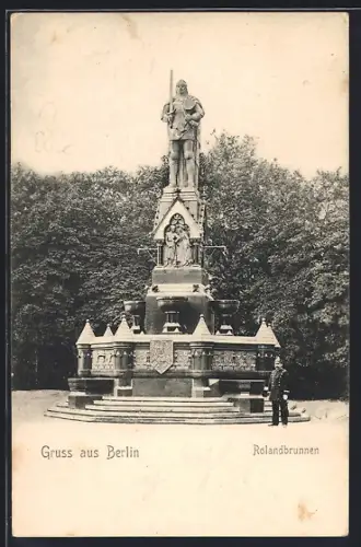AK Berlin-Tiergarten, Partie am Rolandbrunnen mit Schutzmann