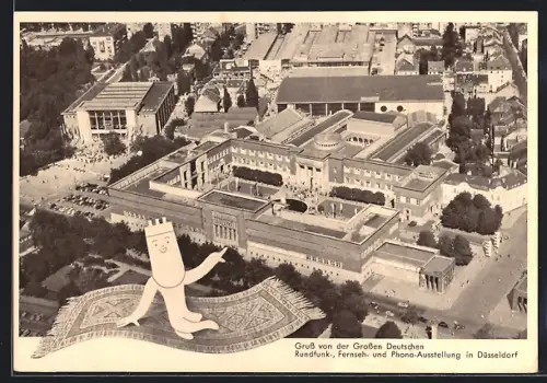 AK Düsseldorf, Grosse Deutsche Rundfunk-, Fernseh- u. Phono-Ausstellung 1955, Ausstellungsgelände, Luftaufnahme