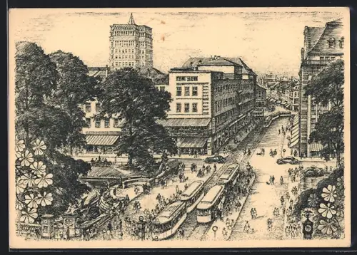 AK Düsseldorf, Corneliusplatz mit Strassenbahn