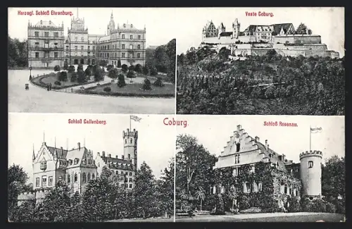 AK Coburg, Herzogliches Schloss Ehrenburg, Veste Coburg, Schloss Callenberg und Schloss Rosenau