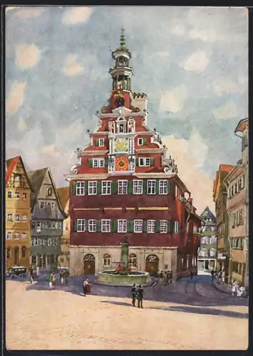 AK Esslingen a. N., Strassenpartie am alten Rathaus