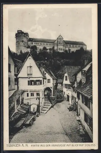 AK Tübingen, Strassenpartie an der Haaggasse mit Blick auf Schloss
