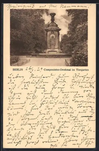 AK Berlin, Komponisten-Denkmal im Tiergarten